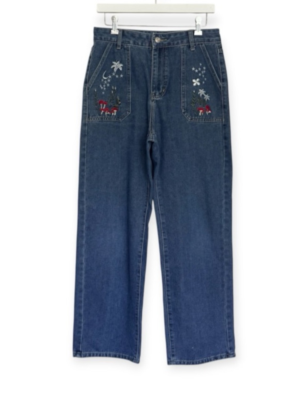 ROMWE Fairycore Mushroom Embroidery Straight Wide Leg Jeans Size Large (8/10)